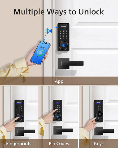 Philips Smart Lock with Handles, Keyless Entry Door Lock Set, Smart Door Lock with 2 Level Handles, Digital Keypad Deadbolt for Front Door, App Unlock, Fingerprint Unlock, PIN Code Unlock, Auto Lock