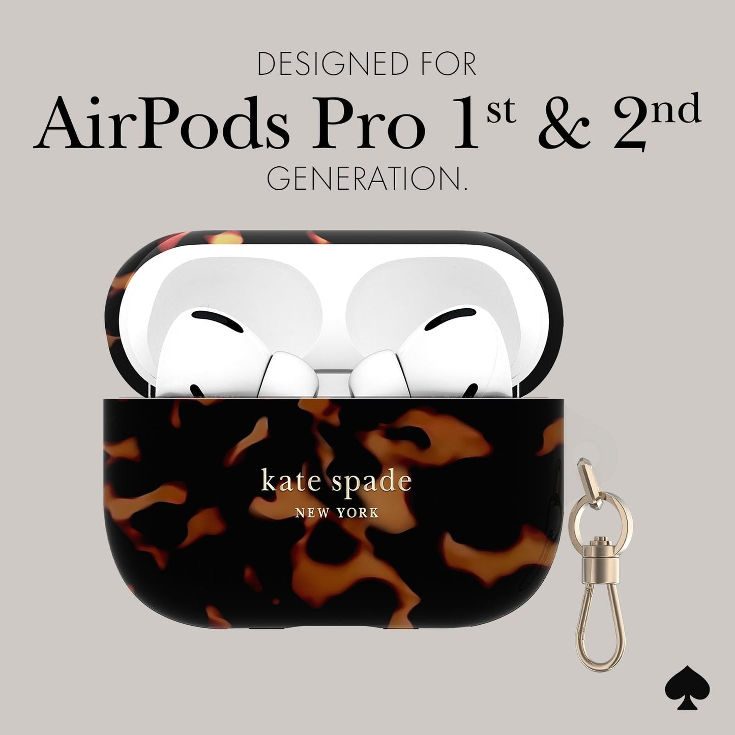 kate spade new york AirPods Pro Protective Case with Keychain Ring - Tortoiseshell, Compatible with AirPods Pro 2nd / 1st Generation