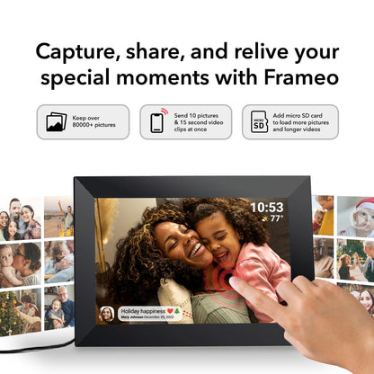 Frameo 10.1 Inch WiFi Digital Picture Frame with 32GB Storage,1280 * 800P IPS HD Touch Screen,Send Photos/Videos from Your Phone Anywhere, Photo Gifts for Parents and Grandparents