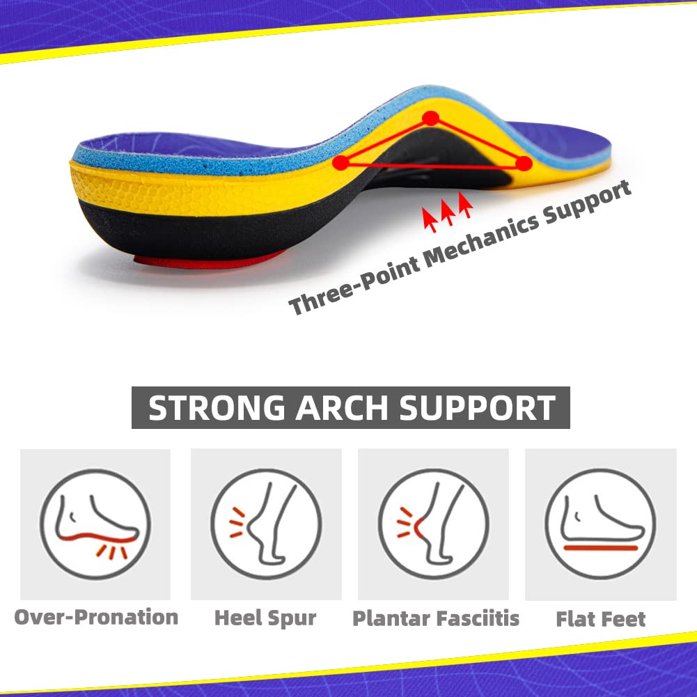 VALSOLE Orthotic Insoles for Plantar Fasciitis - 220+ lbs Support, High Arch, Flat Feet - Absorb Shock in Work Boots and Shoes