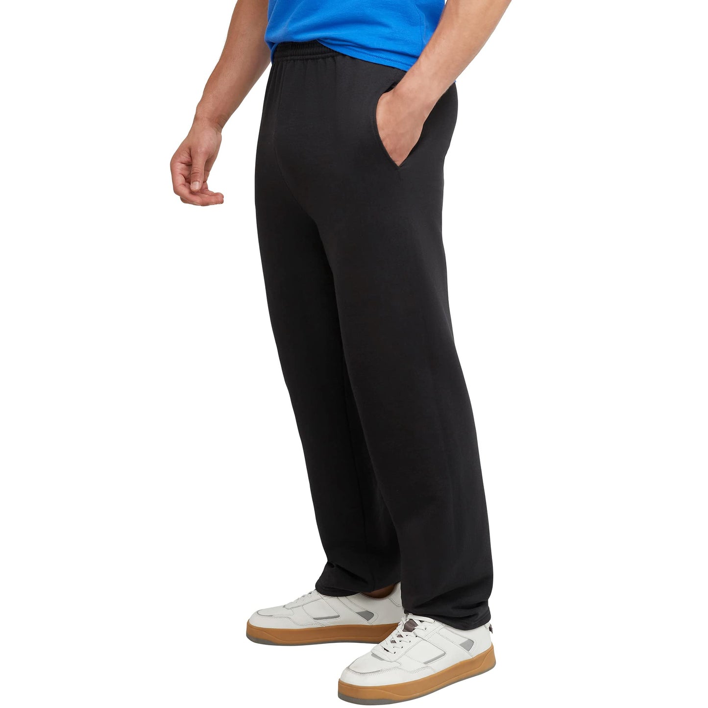 Hanes Men's EcoSmart Open Leg Pant with Pockets, black, L