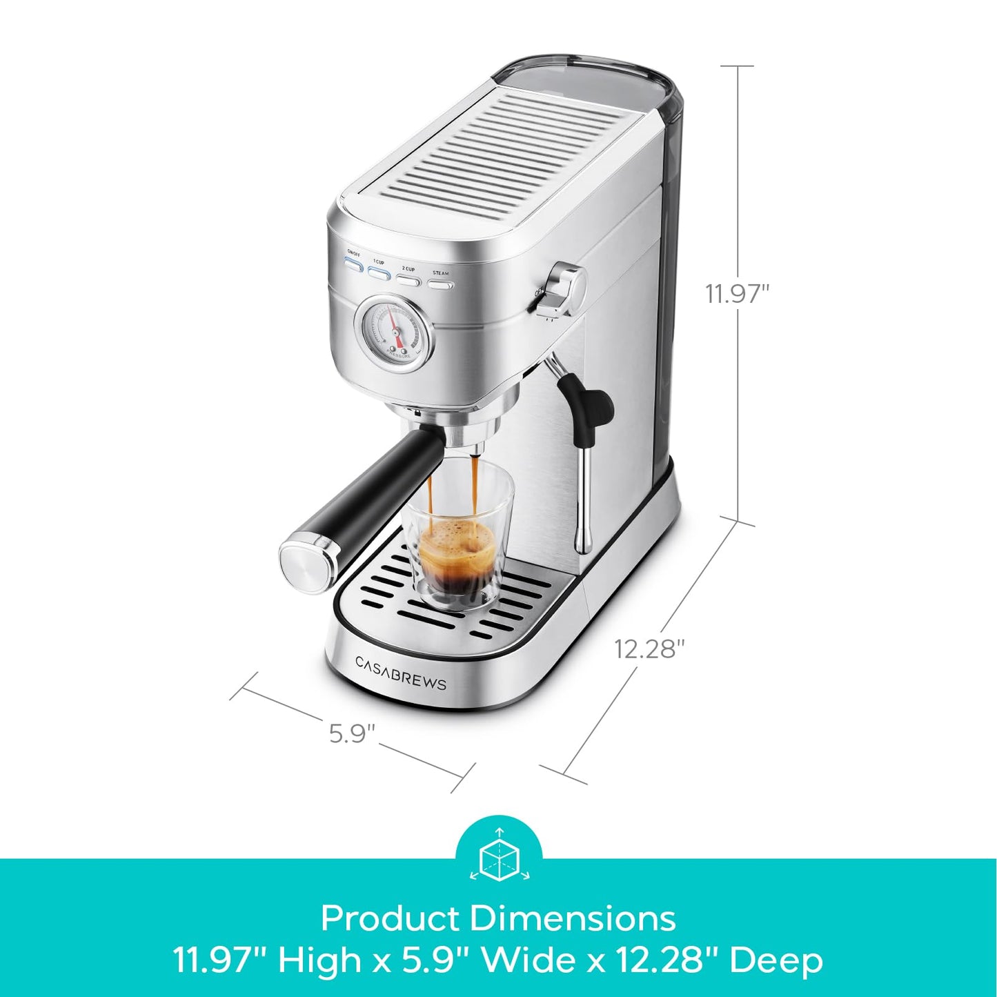 CASABREWS CM5418 Espresso Machine 20 Bar, Compact Espresso Maker with Steam Milk Frother, Stainless Steel Coffee Machine with 34oz Removable Water Tank for Cappuccino, Gift for Women or Men, Silver