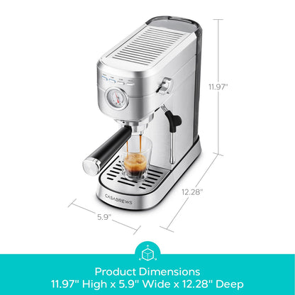 CASABREWS CM5418 Espresso Machine 20 Bar, Compact Espresso Maker with Steam Milk Frother, Stainless Steel Coffee Machine with 34oz Removable Water Tank for Cappuccino, Gift for Women or Men, Silver