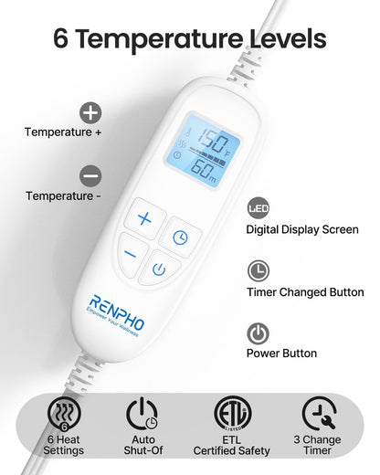 Electric Heating Pad for Back Pain Relief, RENPHO Fathers Day Dad Gifts, Birthday Gifts for Women Men Mom, FSA HSA Eligible, Heat Pad for Neck and Shoulders, Fast Heating, 24"x33", ETL Certified