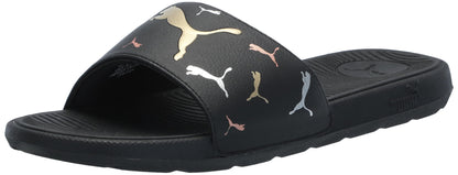 PUMA Women's Cool Cat 2.0 Slide Sandal, TOSS Black-Metallic Gold Silver, 8