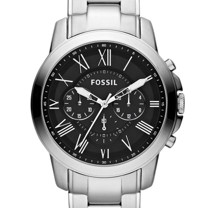 Fossil Men's Watch, Grant Quartz Stainless Steel Chronograph Watch for Men,Color: Silver