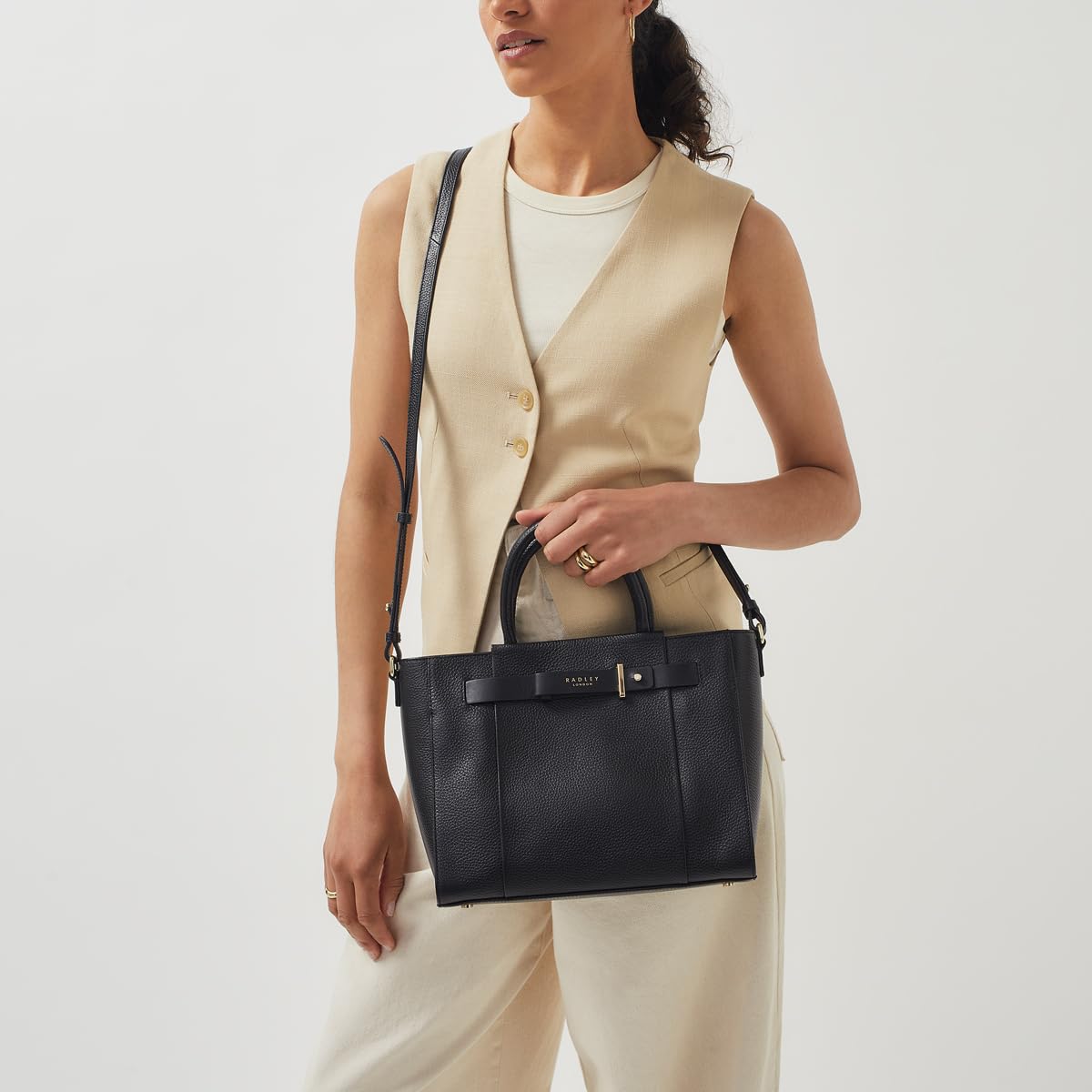 RADLEY London Islington Way Women's Medium Leather Ziptop Satchel Bag, Black