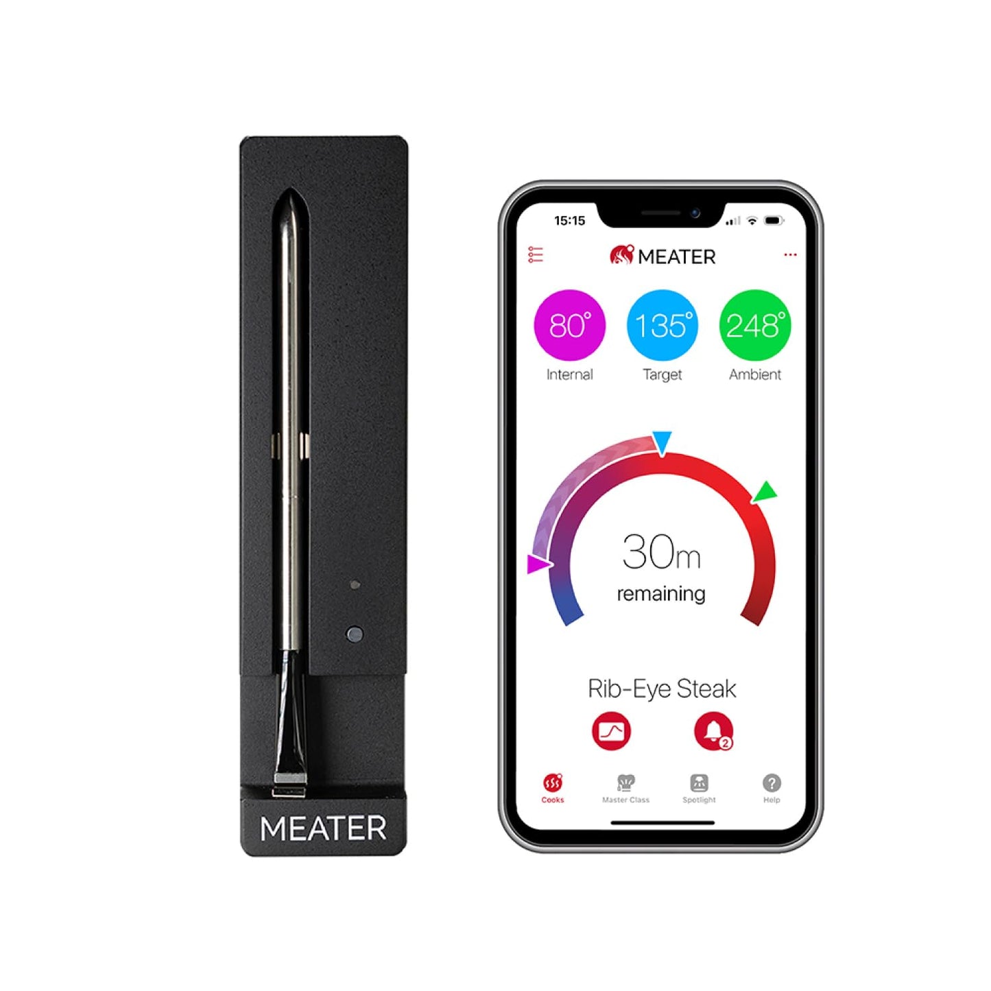 MEATER SE: Smart Bluetooth Meat Thermometer | Long Wireless Range | for Oven, Grill, Kitchen, BBQ, Smoker, Air Fryer | Step-by-Step Recipes in App | Dual Sensors | Black Charger [2024 Release]