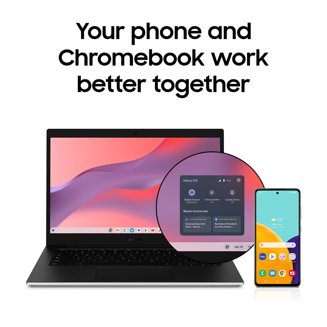 Samsung 14" Galaxy Chromebook Go Laptop PC Computer, Intel Celeron N4500 Processor, 4GB RAM, 64GB Storage, ChromeOS, XE340XDA-KA2US, Student Laptop, Back to School Ready, Silver