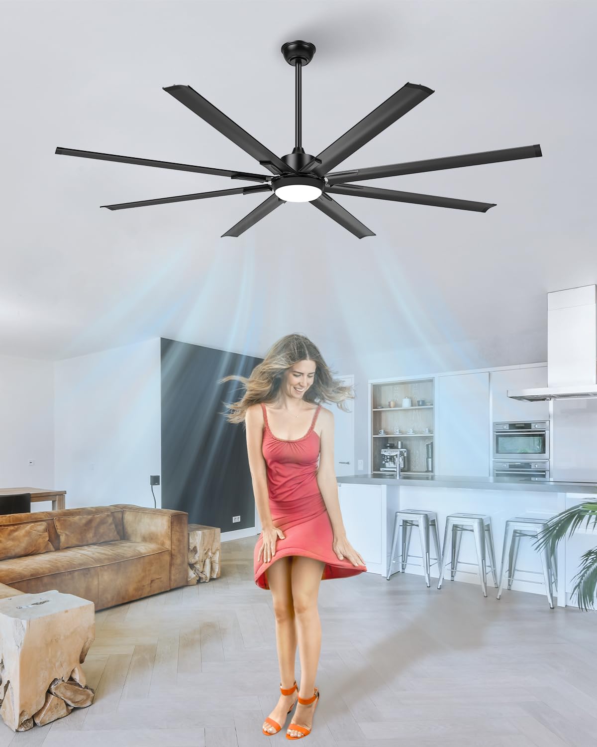72 Inch Large Industrial Ceiling Fan with Light and Remote-8 Aluminium Blades Ceiling Fan with Energy Efficient DC Motor,Reversible Airflow-Ideal for Living Room,Patio,Garage,and Commercial Spaces