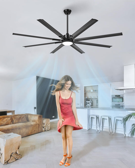 72 Inch Large Industrial Ceiling Fan with Light and Remote-8 Aluminium Blades Ceiling Fan with Energy Efficient DC Motor,Reversible Airflow-Ideal for Living Room,Patio,Garage,and Commercial Spaces
