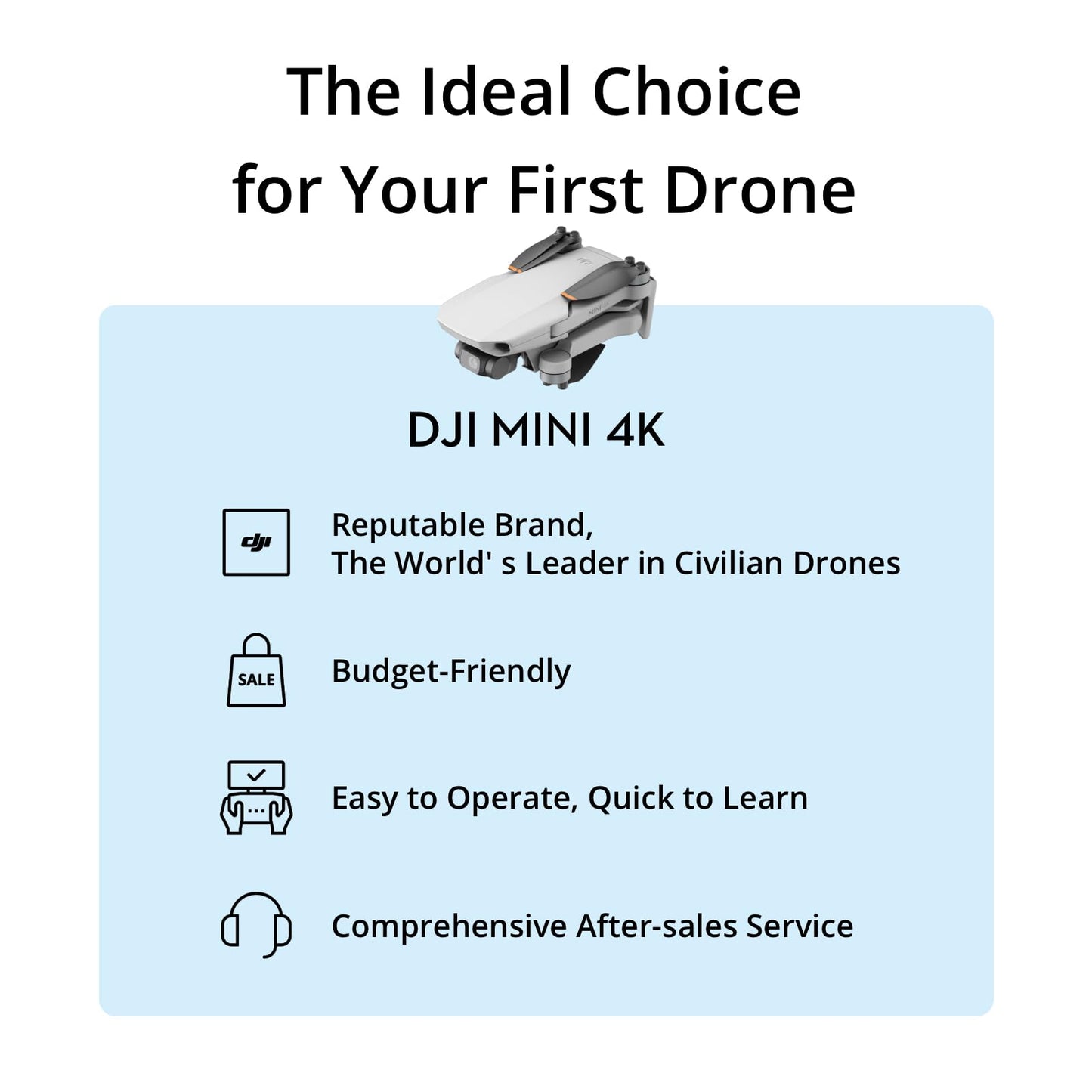 DJI Mini 4K, Drone with 4K UHD Camera for Adults, Under 249 g, 3-Axis Gimbal Stabilization, 10km Video Transmission, Auto Return, Wind Resistance, 1 Battery for 31-Min Max Flight Time, Intelligent Flight