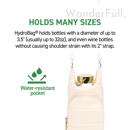 WanderFull Original HydroBag | Oprah’s Favorite Things 2024 | Vegan Leather Water Bottle Holder w/Strap Bundle | Bottle Carrier Crossbody Bag | Carry 32 oz Water Bottle, Tumbler, Phone, Purse | Ivory