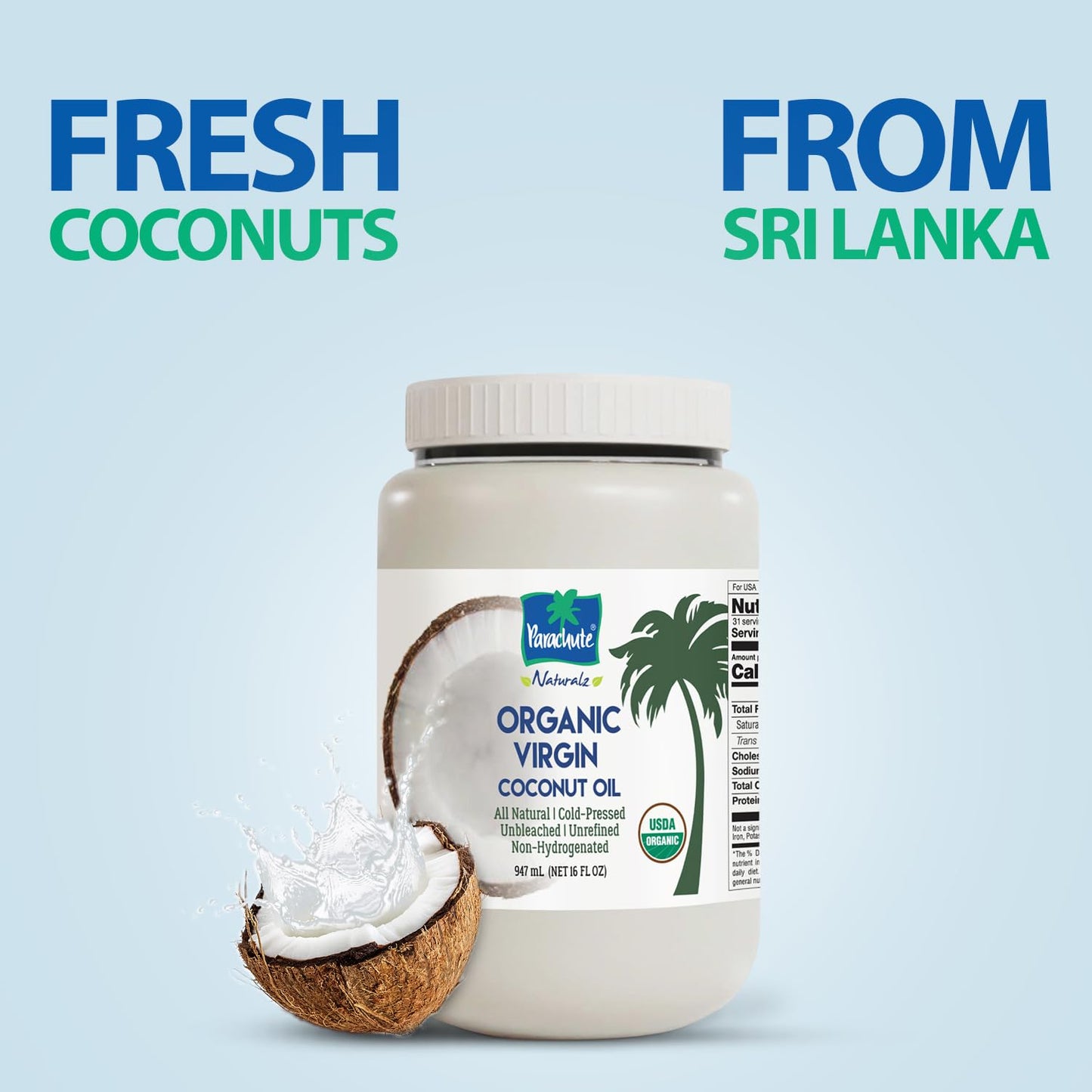 "Parachute Naturalz Organic Virgin Coconut Oil | Cooking Oil, Hair Oil, Body Oil & Oil Pulling | Cold Pressed | Unbleached | Unrefined | Non-Hydrogenated | MCT Oil | USDA Certified | 49 fl oz | Plastic Jar"