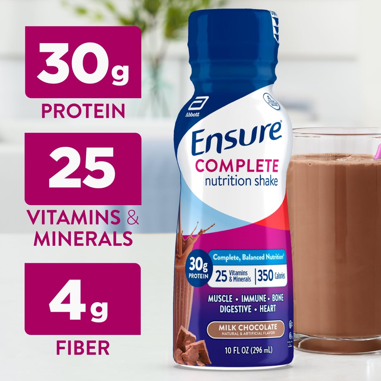 Ensure COMPLETE Milk Chocolate Nutrition Shake, Complete, Balanced Meal Replacement, Ready To Drink, 30g Protein, 25 Vitamins & Minerals, 10 fl oz—24 Pack
