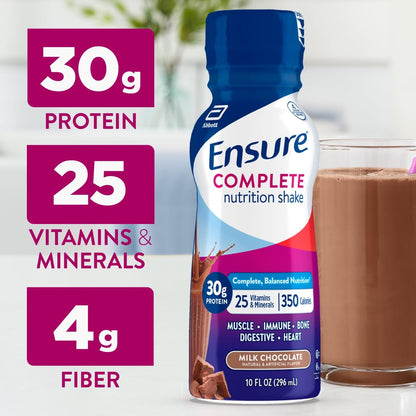 Ensure COMPLETE Milk Chocolate Nutrition Shake, Complete, Balanced Meal Replacement, Ready To Drink, 30g Protein, 25 Vitamins & Minerals, 10 fl oz—24 Pack
