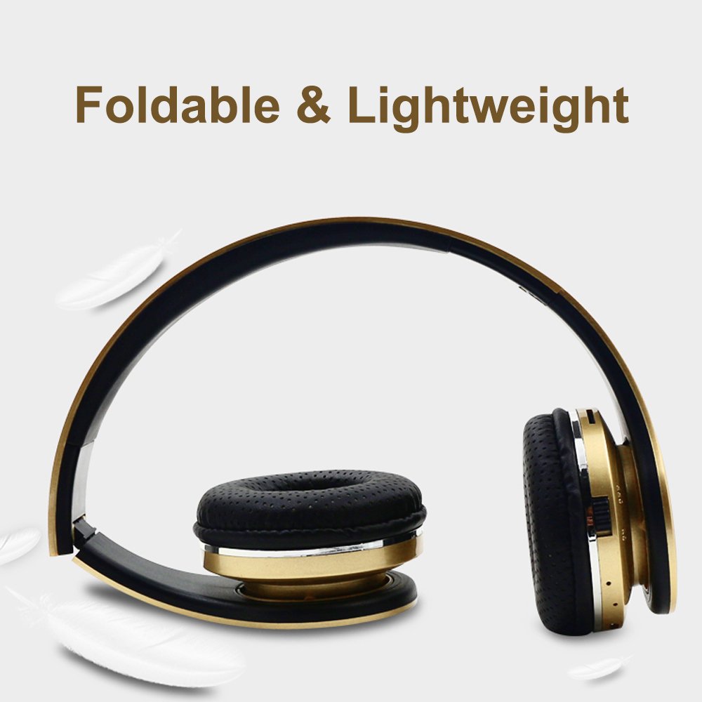 Bluetooth Headphones Wireless,Over Ear LED Light Up Headset with Mic, Stereo Sound,for Cellphone Tablets Computer for Kids Children Boy Adult-Gold