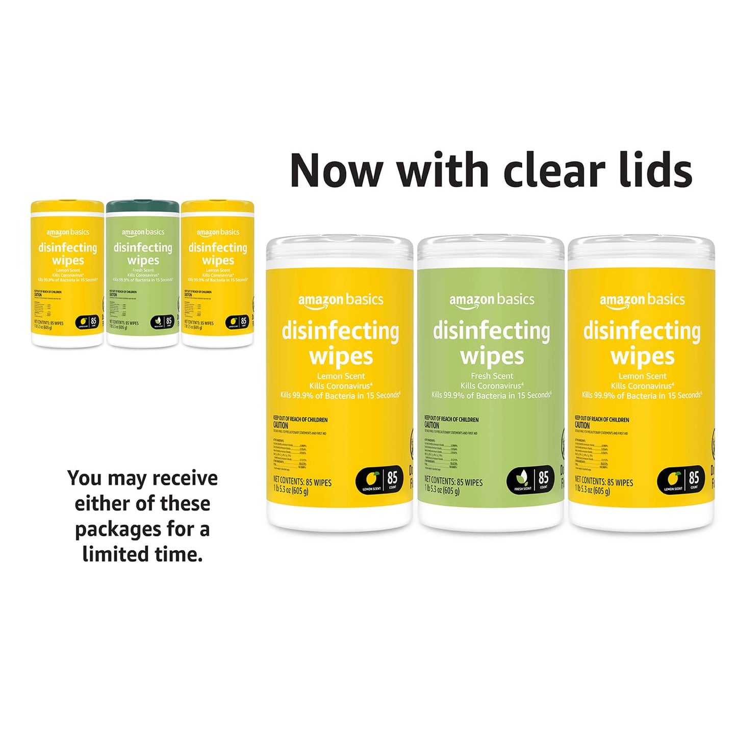 Amazon Basics Disinfecting Wipes, Lemon & Fresh Scent, Sanitizes/Cleans/Disinfects/Deodorizes, 255 Count (3 Packs of 85)