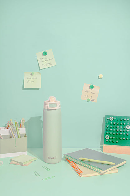 Ello Pop & Fill 32oz Stainless Steel Water Bottle with Quick Fill Technology, Double Walled and Vacuum Insulated Metal, Leak Proof Locking Lid, Sip and Chug, Reusable, BPA Free, Pistachio