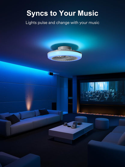 ANGELHALO 18" Smart Ceiling Fan with Light, RGBWW Flush Mount Fandelier with Remote/App Control, Music Sync, Quiet 6-Speed Motor, Low Profile for Bedroom/Kids Room/Home Offices/Small Living Spaces