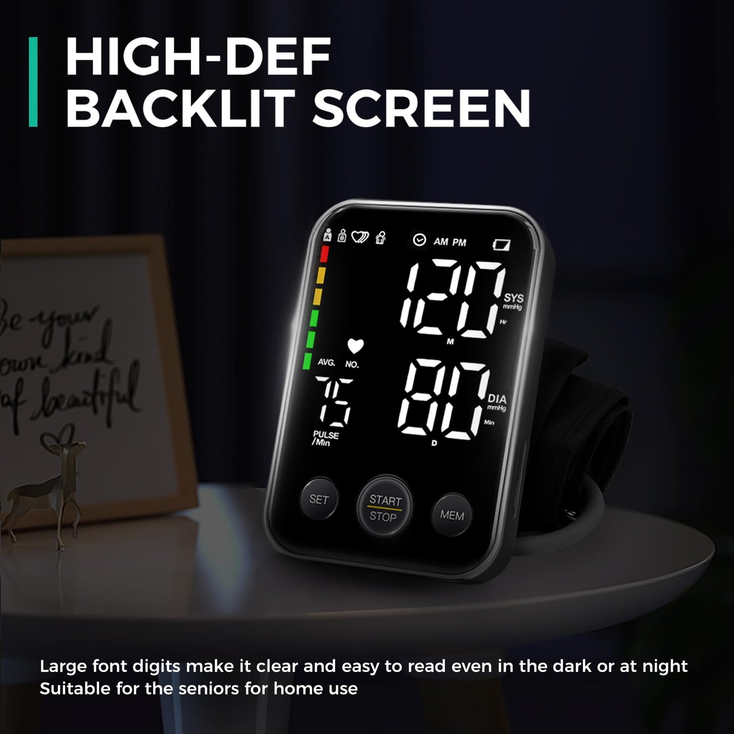 Oklar Blood Pressure Monitor Upper Arm Monitors for Home Use BP Machine Sphygmomanometer with 2x120 Reading Memory Adjustable Arm Cuff 8.7"-15.7" Large Display with LED Background Light Storage Bag