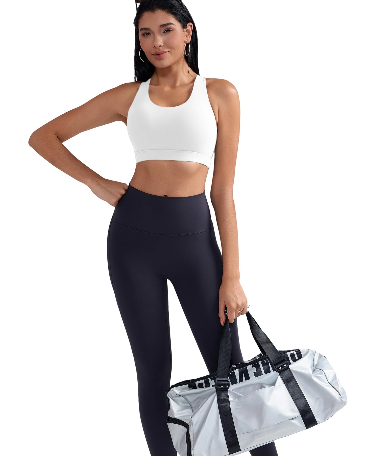 RUNNING GIRL Sports Bra for Women, Criss-Cross Back Padded Strappy Sports Bras Medium Support Yoga Bra with Removable Cups A-White