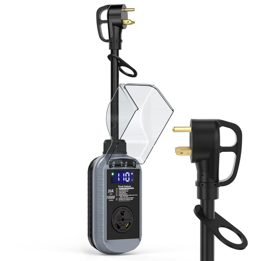 ALIESTFDNO Smart RV Surge Protector 30 Amp 10000 Joules with High/Low Voltage Protection, RV Circuit Analyzer Full Protection, Upgraded Waterproof RV Adapter Plug for Camping Travel Trailer