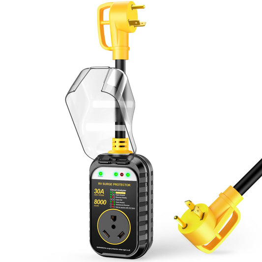 GEARGO RV Surge Protectors 30 Amp, [2025 New Upgraded & Gen2] RV Circuit Analyzer, Full Protection(8000 Joules), RV Adapter Plug for Camper (Yellow)