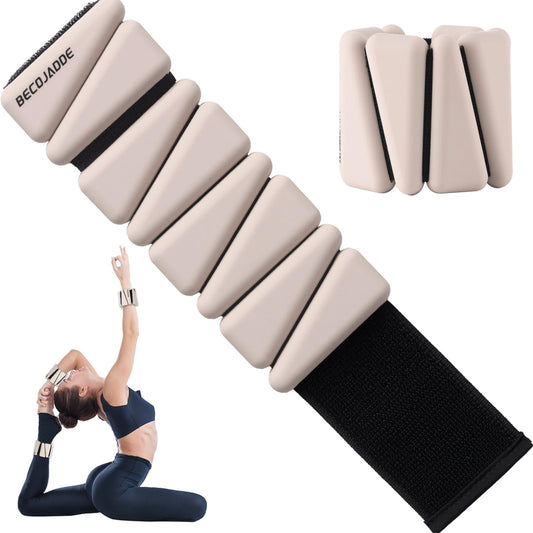 BECOJADDE Wrist Ankle Weights Adjustable Training Intensity for Strength Training Walking Running Yoga Pilates Jogging for Women Men Set of 2 (1 lb Each), Beige