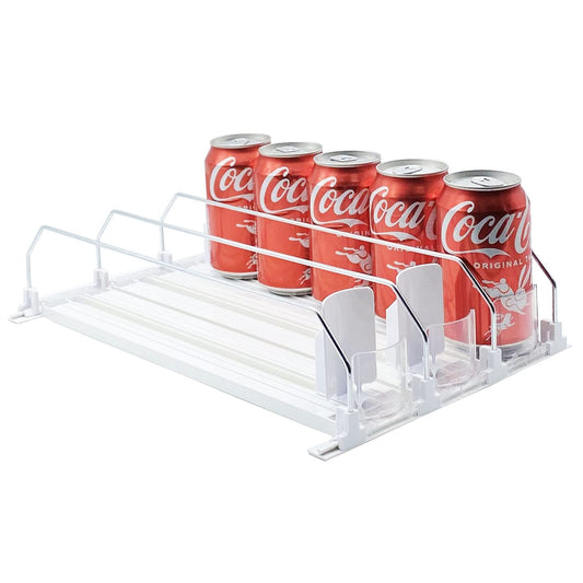 Drink Organizer for Fridge-White Automatic Pusher Glide,12oz 16oz 20oz-Soda Dispenser for Fridge-Holds up to 15 Cans