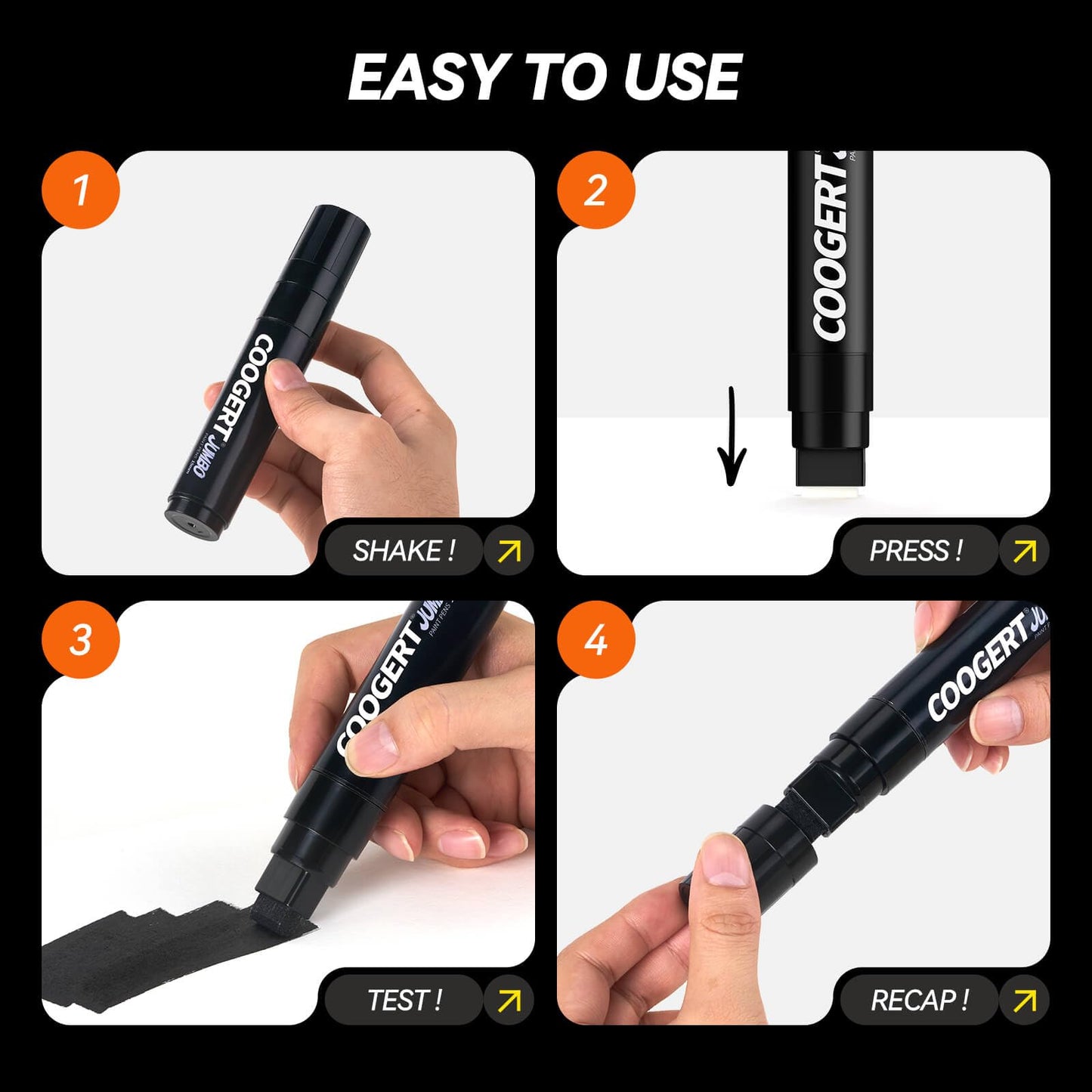 Coogert 3Pcs Black Jumbo Poster Markers, 15MM Thick Permanent Acrylic Graffiti Markers, Wide Tip Paint Marker for Canvas, Posters Board, Fabric, Window, Glass, Wood, Teachers,Banner painting supplie