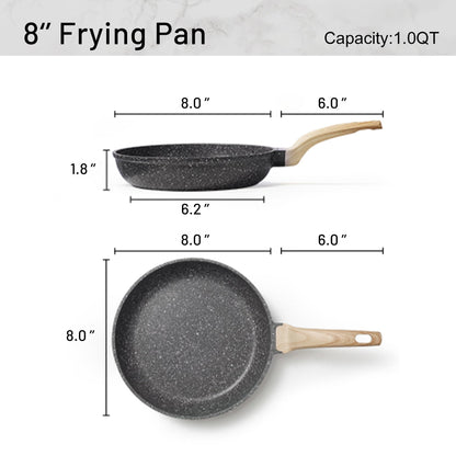 CAROTE Nonstick Frying Pan Skillet,Non Stick Granite Fry Pan Egg Pan Omelet Pans, Stone Cookware Chef's Pan, PFOA Free,Induction Compatible(Classic Granite, 8-Inch)