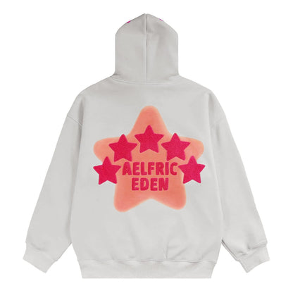 Aelfric Eden Womens Graphic Hoodies Pink Star Print Hoodie Unisex Oversized Hoodies Long Sleeve Pocket Pullover