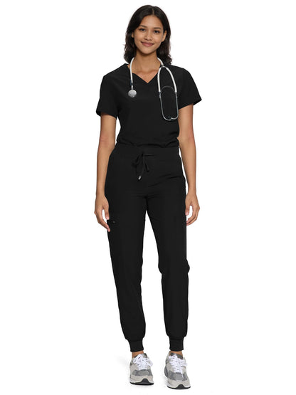 floralhue Scrubs for Women, Women's Medical Scrub Sets, V-Neck Scrubs Top & Cargo Pants with 12 Pockets, Black, M