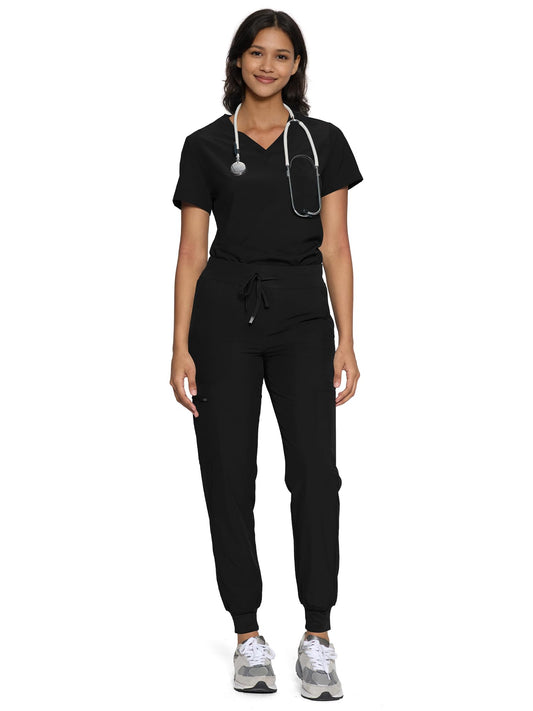 floralhue Scrubs for Women, Women's Medical Scrub Sets, V-Neck Scrubs Top & Cargo Pants with 12 Pockets, Black, M