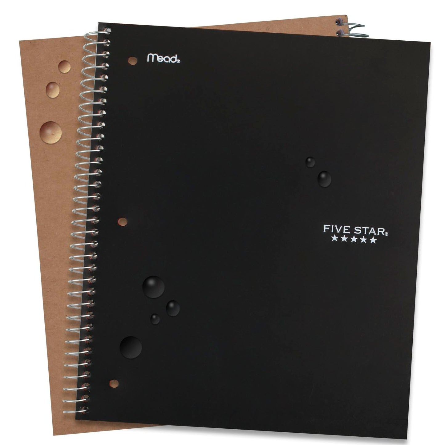 Five Star Spiral Notebook, 5 Subject, Wide Ruled Paper, Fights Ink Bleed, Water Resistant Cover, 8" x 10-1/2", 200 Sheets, Black (72045)