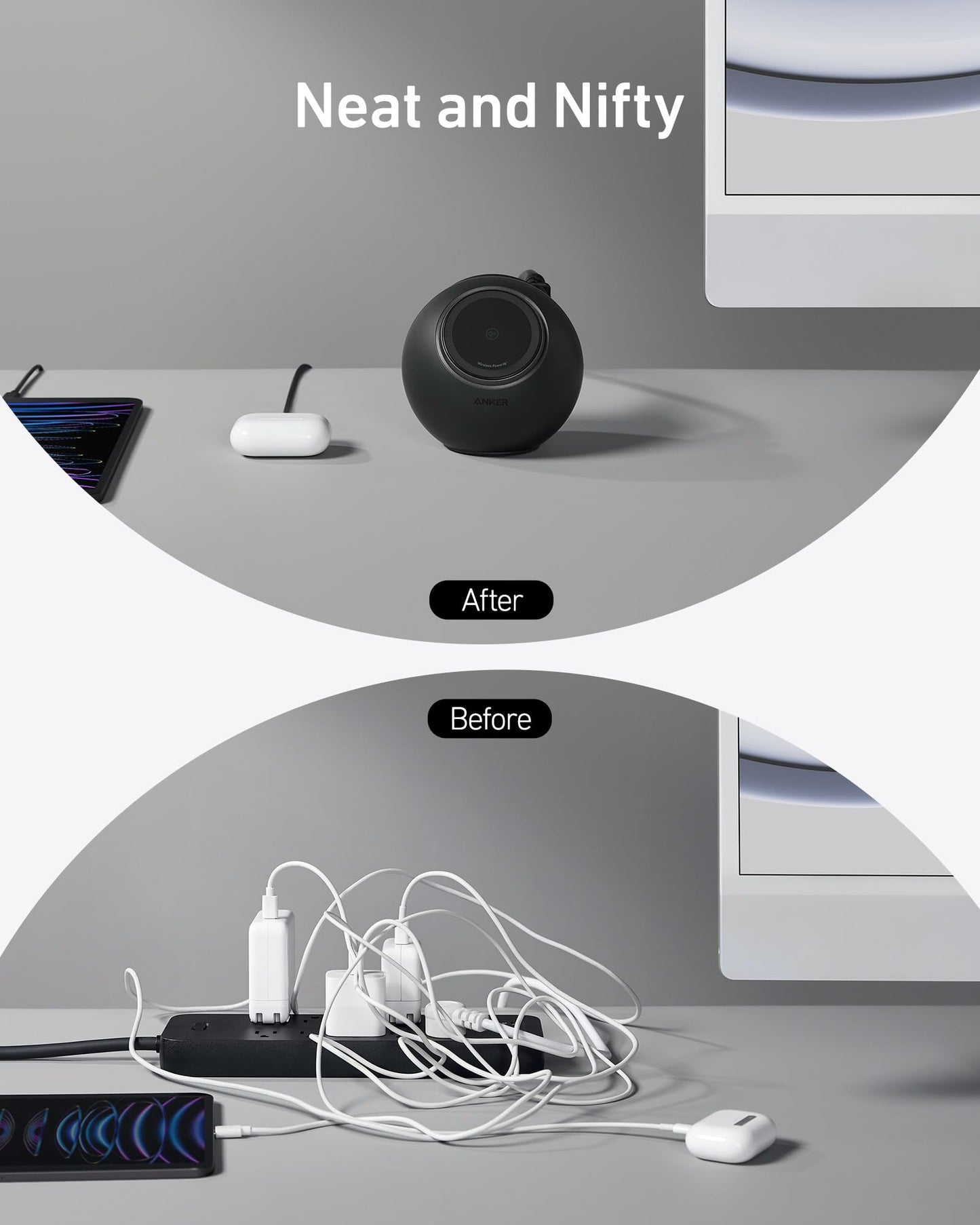 Anker MagGo Magnetic Charging Station, Qi2 Certified 15W Ultra-Fast MagSafe Wireless Charger for iPhone 15/14/13, 8-in-1 Power Strip with 3 AC and 4 USB Desktop Charger for MacBook and More