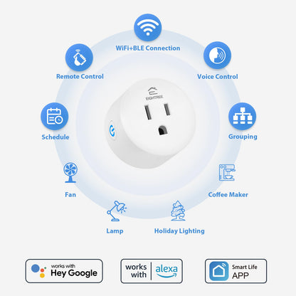 EIGHTREE Smart Plug, Smart Home WiFi Outlet Works with Alexa & Google Home, Smart Socket with Remote Control & Timer Function, 2.4GHz WiFi Only