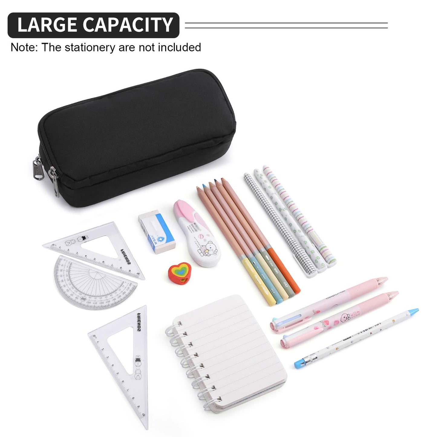 Della Gao Pencil Case Large Capacity Pencil Pouch Aesthetic Pen Bag Office Stationery Organizer Simple Sturdy Multifunctional Pencil Bag for Men - Black