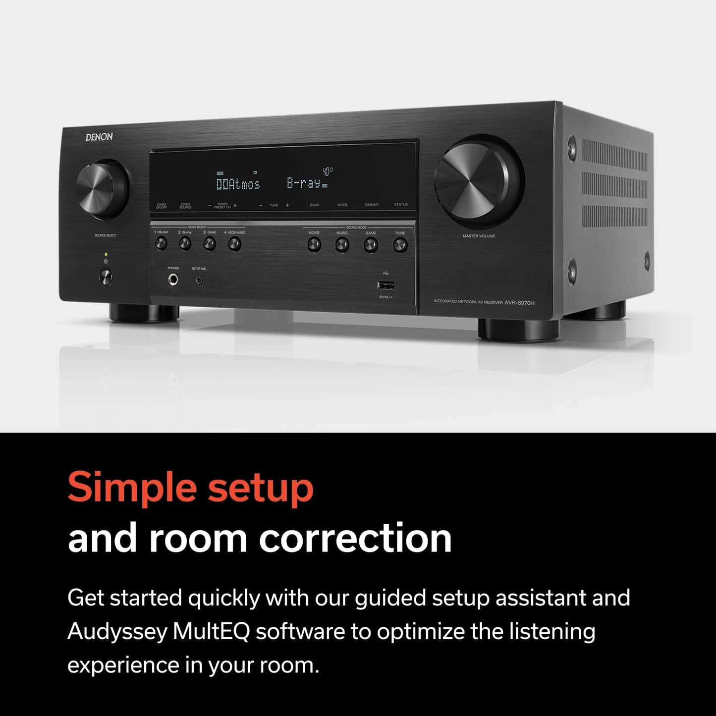 Denon AVR-S970H 8K Ultra HD 7.2 Channel (90Watt X 7) AV Receiver - Built for Gaming, Music Streaming, 3D Audio & Video, Alexa + HEOS, Black