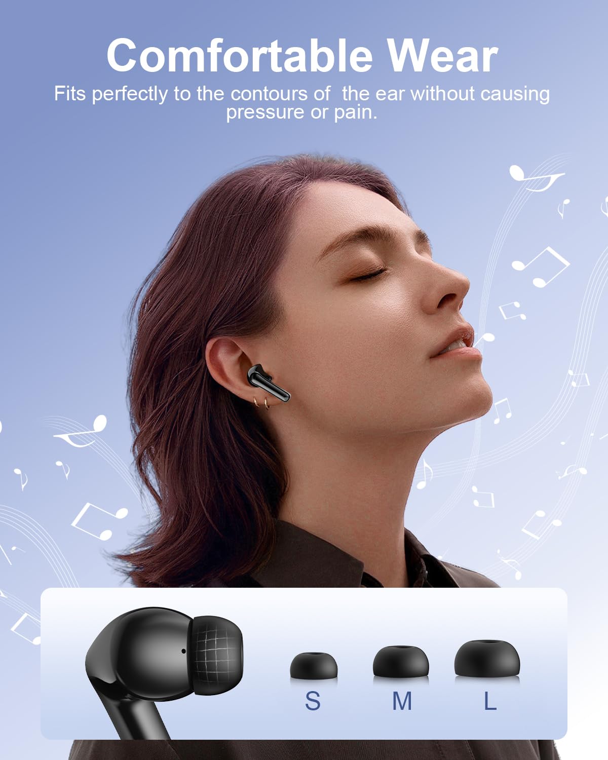 HUIFU Wireless Earbuds Bluetooth Headphones, Ear Buds with Deep Bass, 40H Long Playtime, LED Power Display, IP7 in Ear Earphone with Mic for iPhone Android Phone Sports Workout, Black
