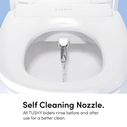 TUSHY Wave Non-Electric Bidet Toilet Seat | Sleek Elongated Design, Quick-Release for Easy Cleaning | DuoFlow Front & Rear Wash, Soft-Close Lid, Self-Cleaning Nozzle, 10-Min DIY Install, Platinum Knob