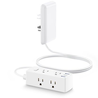Olcorife Flat Extension Cord with Outlet Cover, Flat Plug Power Strip with 6 Outlets and 3 USB Ports, 2000 Joules Surge Protector, 5 FT Cord Hidden Outlet Extender for Tight Spaces, White