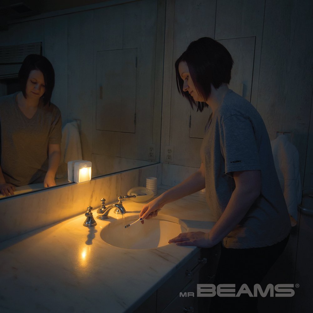 Beams MB720A 20 Lumen Amber LED Sleep Friendly Wireless Battery Powered Motion Sensing Nightlight, 3-Pack, White