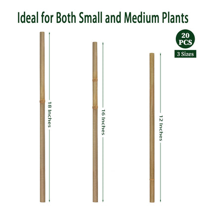 Plant Stakes,18 Inches Natural Garden Bamboo Sticks,BOVITRO 20Pcs Plant Support Stakes for Tomatoes,Beans,Vegetable and Potted Plants