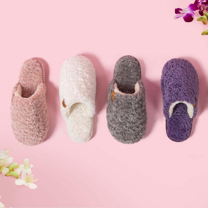EverFoams Women's Fuzzy Slip-on Slippers Warm Cozy Soft Lightweight Memory Foam Indoor House Shoes Cream White, 7-8 US