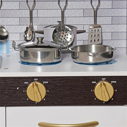 TOUCH US Wooden Play Kitchen Toy Set with Light, Kids Children Pretend Toy Kitchen Playset with Sink Play Toy,Oven Microwave,Toddler Cooking Set Toy for Ages 3+ Baby Girls Boys