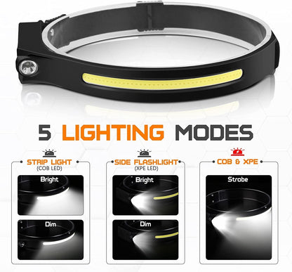 LAKUMIQI 3 Pack Rechargeable LED Headlamp, Motion Sensor, 230 Wide Beam, Light Buddy Headlamp, Suitable for Camping, Hiking, Walking, Running, Cycling