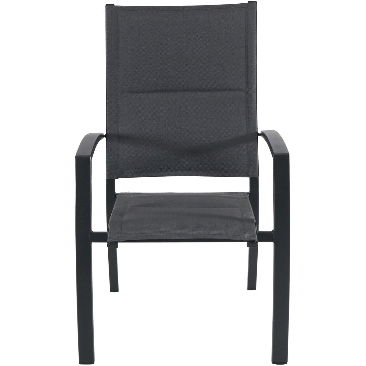 Hanover Naples 5-Piece Outdoor Dining Set with 38'' Rust Resistant Aluminum Square Dining Table and Grey Stackable Sling Chairs, Modern Space Saving All-Weather Patio Dining Set for 4