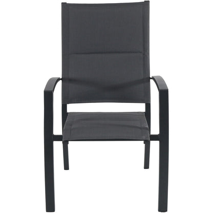 Hanover Naples 5-Piece Outdoor Dining Set with 38'' Rust Resistant Aluminum Square Dining Table and Grey Stackable Sling Chairs, Modern Space Saving All-Weather Patio Dining Set for 4